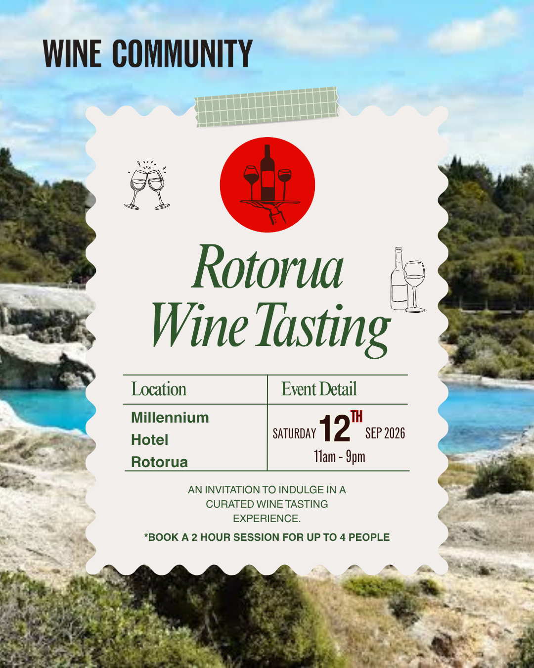 Wine Tasting at Rotorua Saturday 12 Sep 2026
